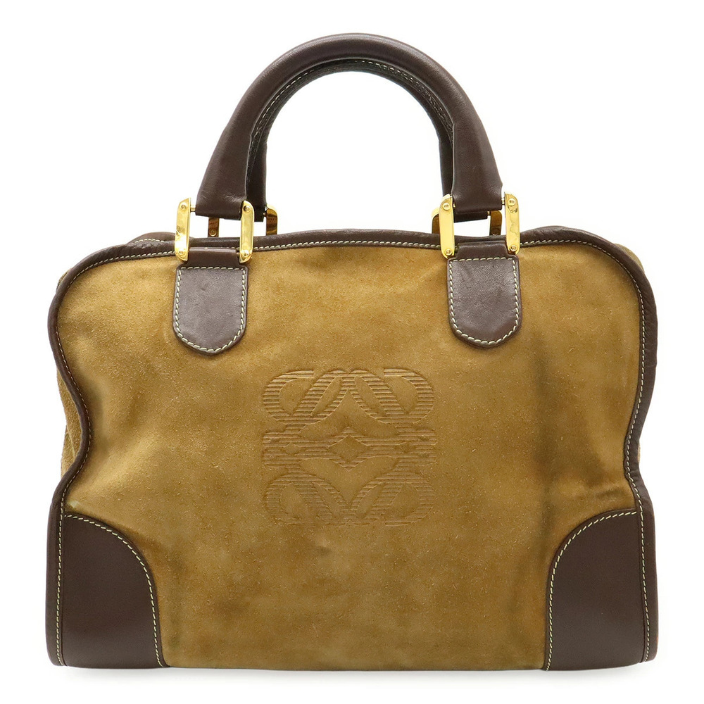 Loewe Anagram Amazona Handbag Boston Bag Suede Leather Khaki Green Dark Brown